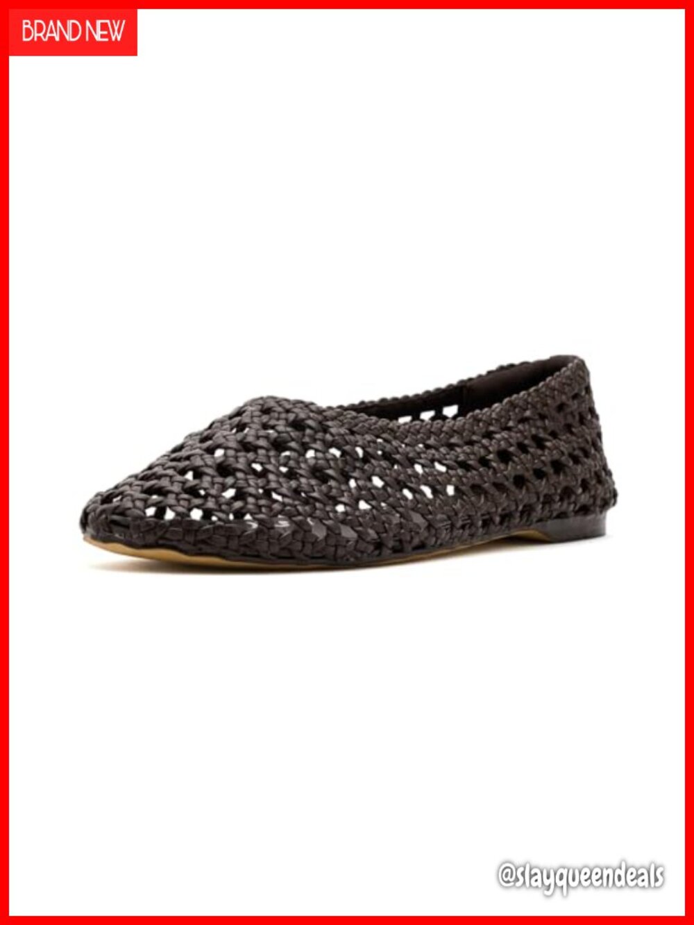 Woven Leather Slip-On Flats Square Toe Lightweight Casual